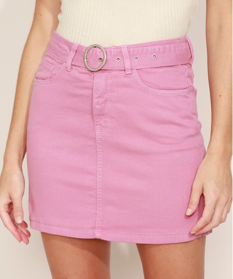 Saia-de-Sarja-Feminina-Curta-com-Cinto-Rosa-9968091-Rosa_1