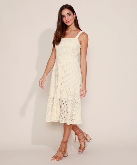 Vestido-de-Laise-Feminino-Midi-com-Babado-Alca-Larga-Bege-Claro-9947876-Bege_Claro_1