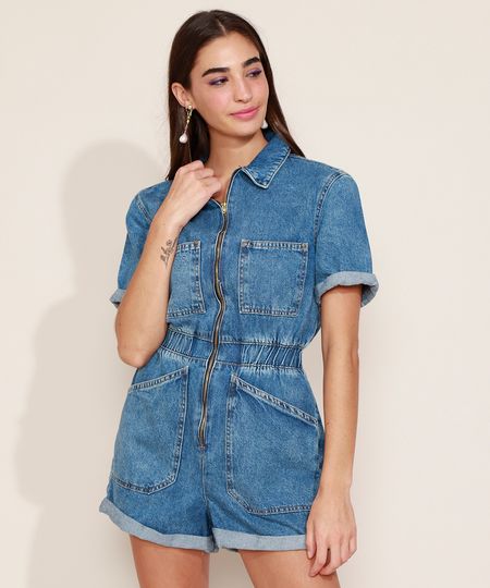 Macaquinho-Jeans-Feminino-Marmorizado-com-Bolsos-e-Ziper-Manga-Curta-Azul-Medio-9968300-Azul_Medio_1