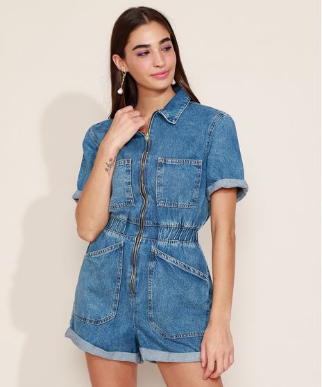 Macaquinho-Jeans-Feminino-Marmorizado-com-Bolsos-e-Ziper-Manga-Curta-Azul-Medio-9968300-Azul_Medio_1