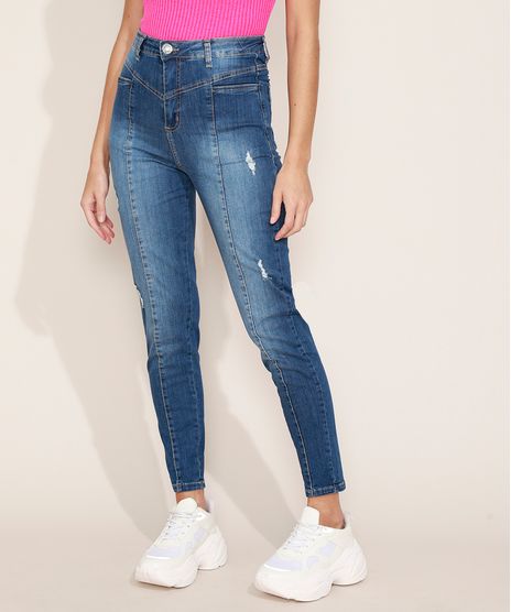 Calca-Jeans-Feminina-Sway-Super-Skinny--Cintura-Alta-com-Recorte-e-Bolsos-Azul-Escuro-9976436-Azul_Escuro_1