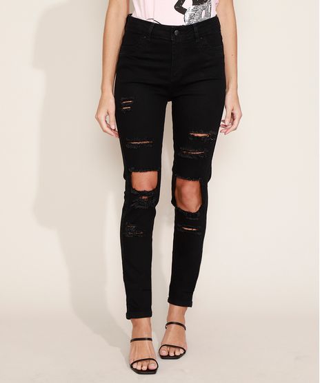 Calca-de-Sarja-Feminina-Sway-Super-Skinny--Cintura-Alta-Destroyed-Preta-9977097-Preto_1