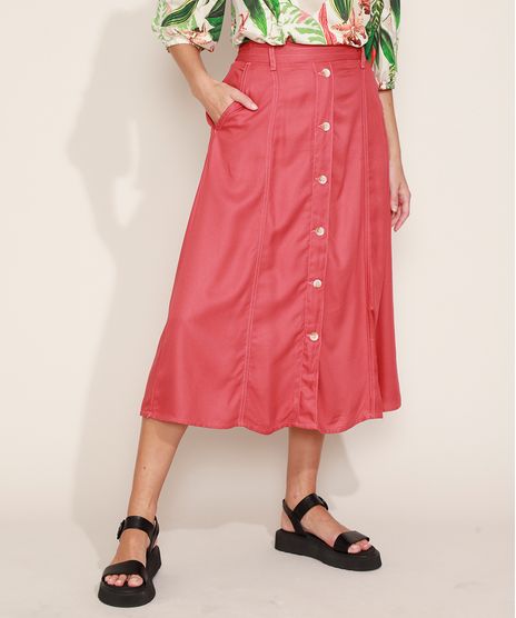 Saia-Feminina-Midi-com-Botoes-e-Recortes-Rosa-Escuro-9974798-Rosa_Escuro_1