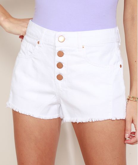 Short-de-Sarja-Feminino-Cintura-Alta-Lateral-Curta-com-Botoes-e-Barra-Desfiada-Branco-9975155-Branco_1