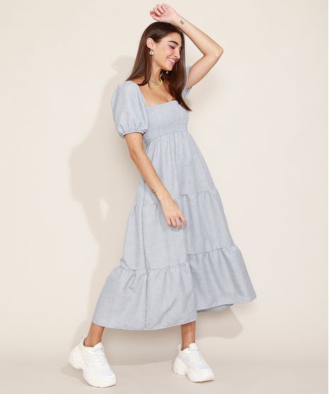 Vestido-Feminino-Midi-Estampado-Xadrez-com-Recortes-e-Lastex-Manga-Bufante-Azul-9974677-Azul_1