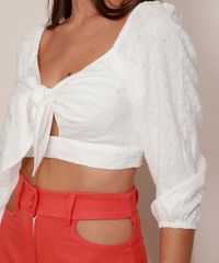 Blusa-Cropped-em-Laise-Feminina-com-Recorte-e-No-Manga-3-4-Bufante-Decote-V-Off-White-9677564-Off_White_4