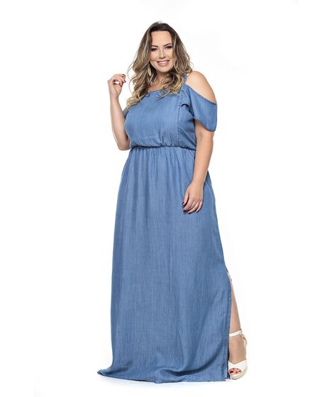 vestido jeans plus size longo