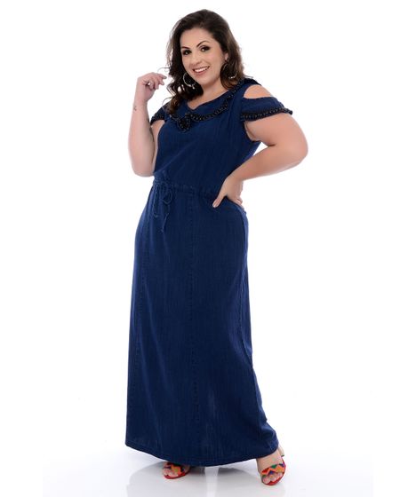 vestidos jeans longo plus size