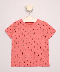 Camiseta-Infantil-Estampada-Flamingos-Manga-Curta-com-Bolso-Coral-9965799-Coral_1