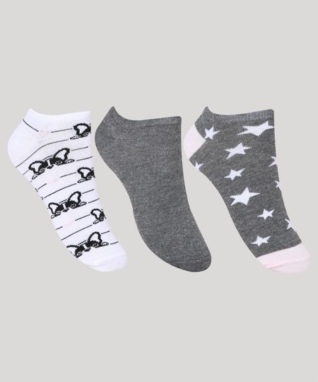 Kit-de-3-Meias-Femininas-Cano-Baixo-Estampada-Cachorrinhos-Cinza-Mescla-9971709-Cinza_Mescla_1