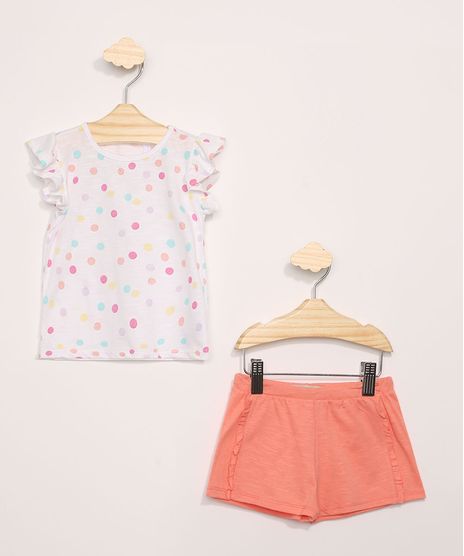 Conjunto-Infantil-de-Blusa-Estampada-Poa-Manga-Curta-Off-White---Short-com-Babados-Laranja-9966922-Laranja_1