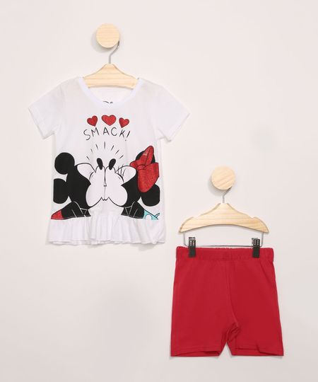 Conjunto-Infantil-de-Blusa-Mickey-e-Minnie-com-Glitter-Manga-Curta-Branca----Short-Vermelho-9965414-Vermelho_1