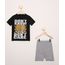 Conjunto-Infantil-de-Camiseta-Garfield-Manga-Curta-Preta---Bermuda-de-Moletom-Cinza-Mescla-9968184-Cinza_Mescla_1