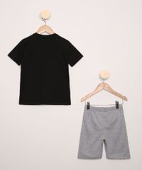 Conjunto-Infantil-de-Camiseta-Garfield-Manga-Curta-Preta---Bermuda-de-Moletom-Cinza-Mescla-9968184-Cinza_Mescla_3