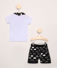 Conjunto-Infantil-de-Camiseta--Sou-Pequeno-Mais-Barulhento--Manga-Curta---Bermuda-de-Moletom---Babador-Bandana-Estampado-Nuvens-Preto-9968248-Preto_2