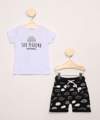 Conjunto-Infantil-de-Camiseta--Sou-Pequeno-Mais-Barulhento--Manga-Curta---Bermuda-de-Moletom---Babador-Bandana-Estampado-Nuvens-Preto-9968248-Preto_4