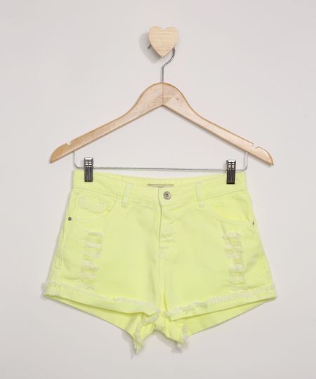 Short-de-Sarja-Juvenil-Destroyed-com-Bolsos-Amarelo-Neon-9971858-Amarelo_Neon_1