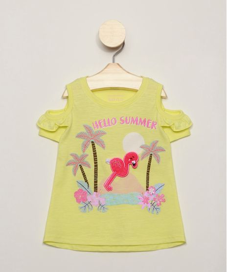Blusa-Infantil---Hello-Summer--Flamingo-Interativo-com-Babado-Manga-Curta-Open-Shoulder--Amarelo-Neon-9967458-Amarelo_Neon_1