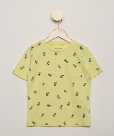 Camiseta-Infantil-Estampado-de-Abacaxis-com-Bolso-Manga-Curta-Amarelo-9970012-Amarelo_1