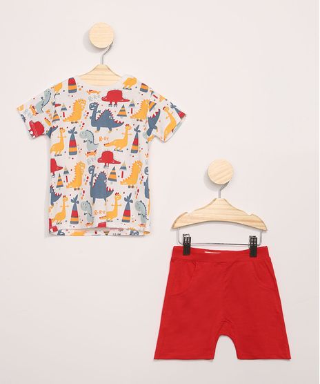 Conjunto-Infantil-de-Camiseta-Estampada-Dinossauros-Manga-Curta---Bermuda-com-Bolsos-Vermelha-9946967-Vermelho_1