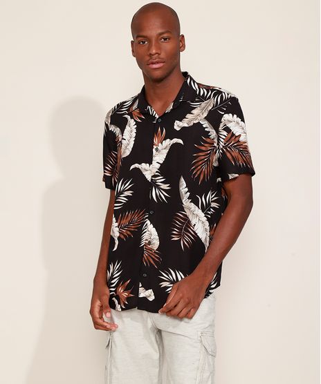 Camisa-Masculina-Relaxed-Estampada-de-Folhagem-Manga-Curta-Preta-9969321-Preto_1