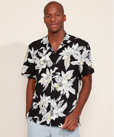 Camisa-Masculina-Relaxed-Estampada-Floral-Manga-Curta-Preta-9949055-Preto_1