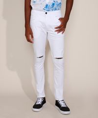 Calca-de-Sarja-Masculina-Skinny-com-Rasgo-no-Joelho-Branca-9967026-Branco_1