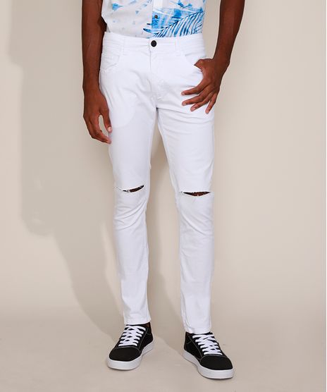 Calca-de-Sarja-Masculina-Skinny-com-Rasgo-no-Joelho-Branca-9967026-Branco_1