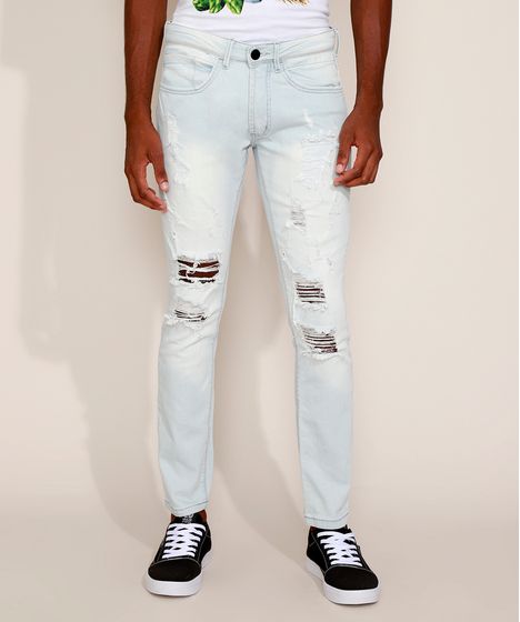 calça jeans slim destroyed