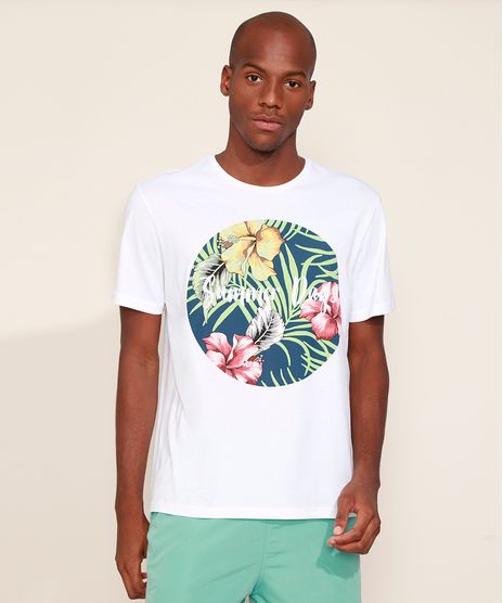 Camiseta-Masculina--Summer-Days--Floral-Tropical-Manga-Curta-Gola-Careca-Branca-9960227-Branco_1