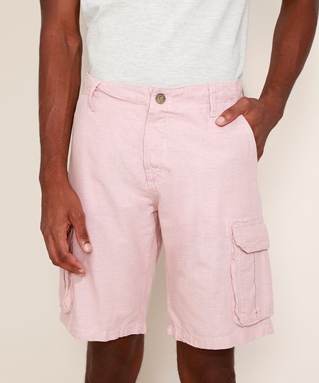 Bermuda-Masculina-Cargo-Chino-Texturizada-com-Linho-Rosa-Claro-9972987-Rosa_Claro_1