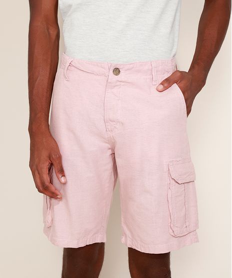 Bermuda-Masculina-Cargo-Chino-Texturizada-com-Linho-Rosa-Claro-9972987-Rosa_Claro_1