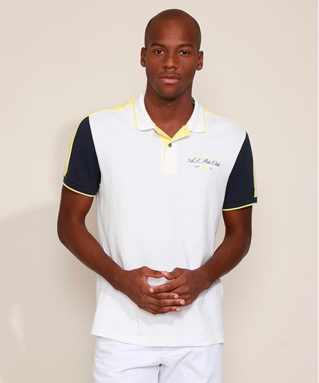 Polo-de-Piquet-Masculina-Tradicional-com-Recorte-e-Bordado-Manga-Curta-Contrastante-Branca-9965283-Branco_1