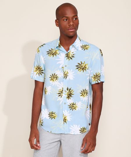 Camisa-Masculina-Tradicional-Estampada-de-Coqueiros-Manga-Curta-Azul-Claro-9947770-Azul_Claro_1
