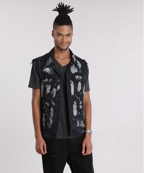 colete masculino jeans preto