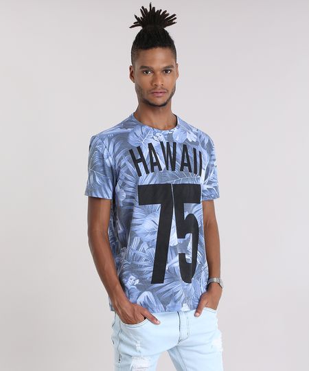 Camiseta-Estampada-Floral--Hawaii-75--em-Algodao---Sustentavel-Azul-8972065-Azul_1
