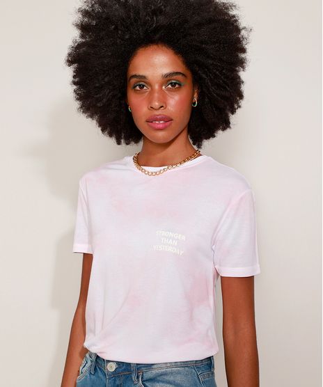 Camiseta-de-Moletinho-Feminina-Estampada-Tie-Dye--Stronger-Than-Yesterday--Manga-Curta-Decote-Redondo-Rosa-Claro-9968828-Rosa_Claro_1
