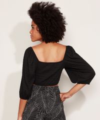 Blusa-Cropped-Feminina-Texturizada-com-Lastex-Manga-3-4-Decote-Reto-Preto-9970024-Preto_2