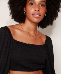 Blusa-Cropped-Feminina-Texturizada-com-Lastex-Manga-3-4-Decote-Reto-Preto-9970024-Preto_4