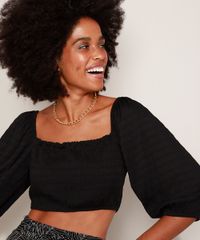 Blusa-Cropped-Feminina-Texturizada-com-Lastex-Manga-3-4-Decote-Reto-Preto-9970024-Preto_5