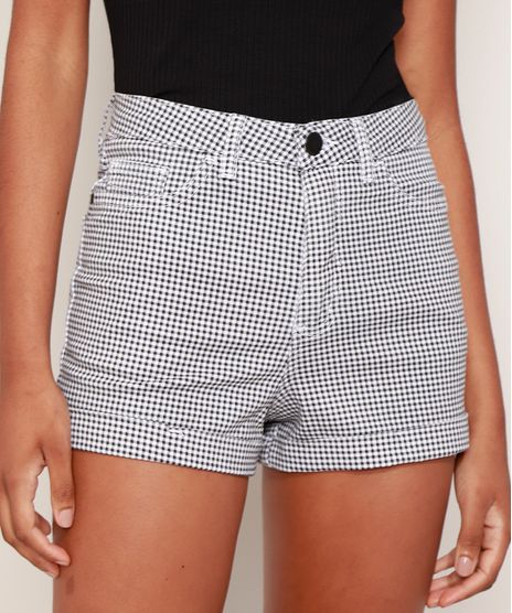 Short-de-Sarja-Feminino-Xadrez-Hot-Pant-Cintura-Alta-com-Bolsos-Preto-9977159-Preto_1