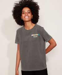 Camiseta-Feminina--Mickey-s-Friends--Manga-Curta-Decote-Redondo-Cinza-9973274-Cinza_1