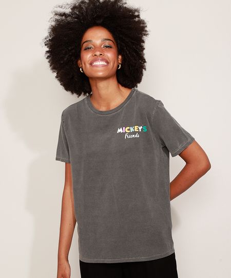 Camiseta-Feminina--Mickey-s-Friends--Manga-Curta-Decote-Redondo-Cinza-9973274-Cinza_1