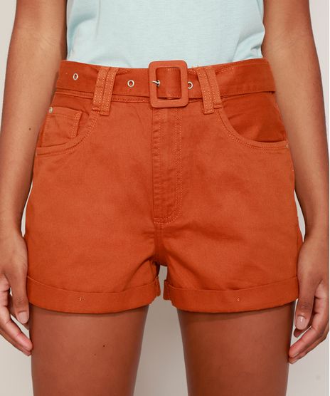Short-de-Sarja-Feminino-Mom-Cintura-Alta-com-Cinto-Barra-Dobrada-Marrom-9978846-Marrom_1