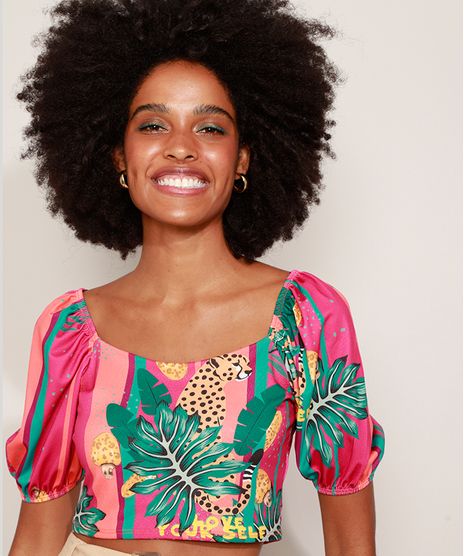 Blusa-Cropped-Feminina-Estampada-Folhagem-e-Onca-Manga-Curta-Bufante-Decote-Reto-Pink-9972663-Pink_1