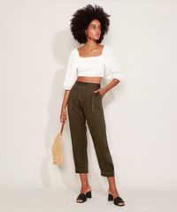 Calca-Feminina-Estampada-Reta-Cintura-Alta-com-Bolsos-Verde-Militar-9948878-Verde_Militar_3