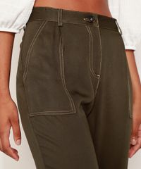 Calca-Feminina-Estampada-Reta-Cintura-Alta-com-Bolsos-Verde-Militar-9948878-Verde_Militar_4