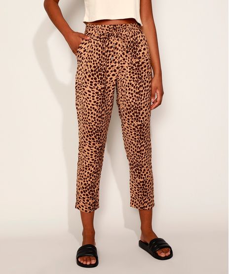 Calca-Feminina-Carrot-Estampada-Animal-Print-de-Onca-Cintura-Alta-Marrom-9957447-Marrom_1