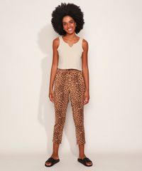 Calca-Feminina-Carrot-Estampada-Animal-Print-de-Onca-Cintura-Alta-Marrom-9957447-Marrom_3
