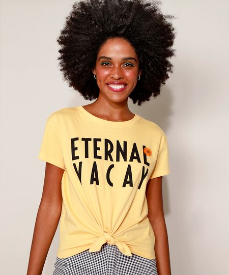 Blusa-Feminina--Eternal-Vacal--com-Nos-Manga-Curta-Decote-Redondo-Amarela-9959769-Amarelo_1